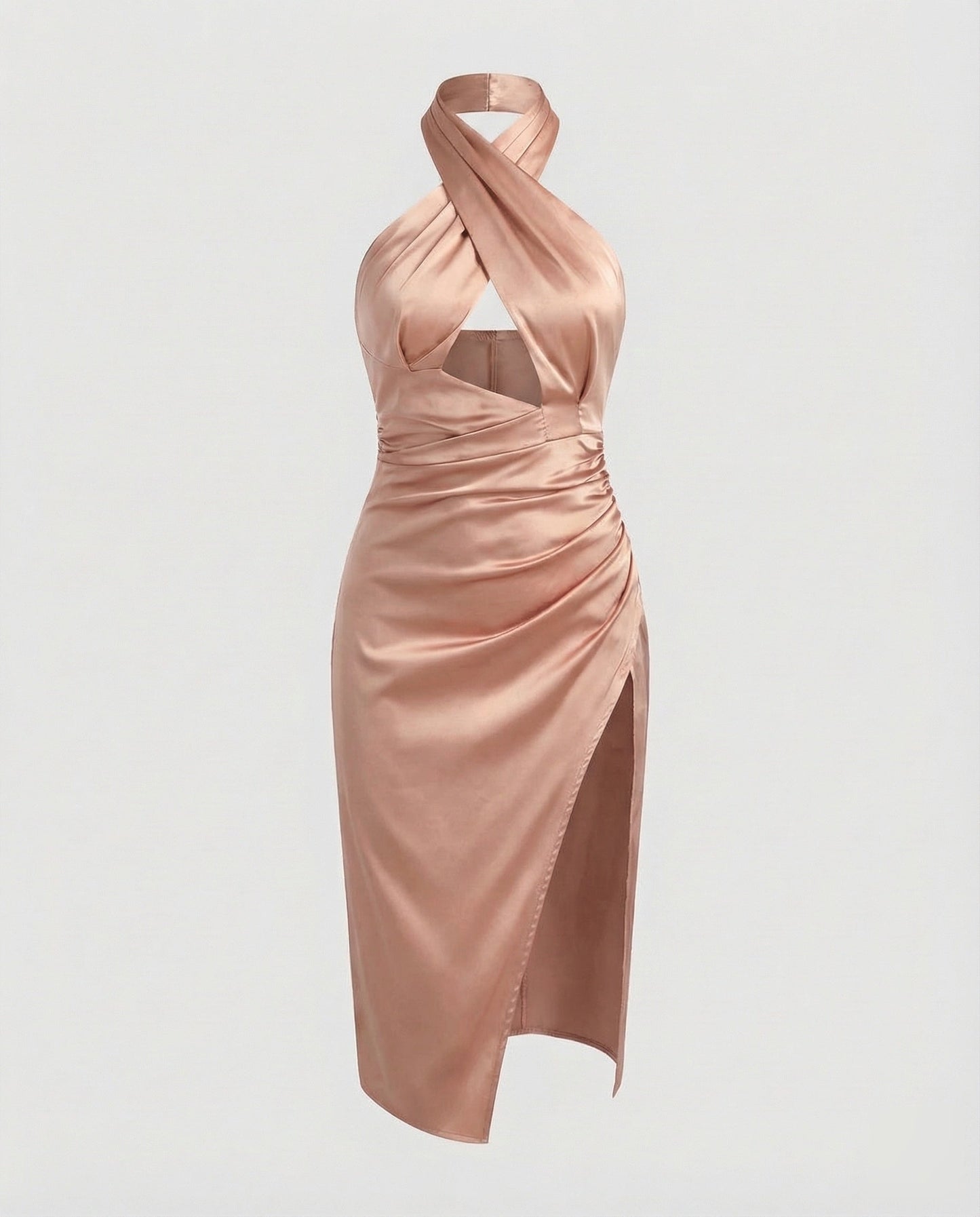 Damen Midikleid Neckholder Hohes Seitenschlitz