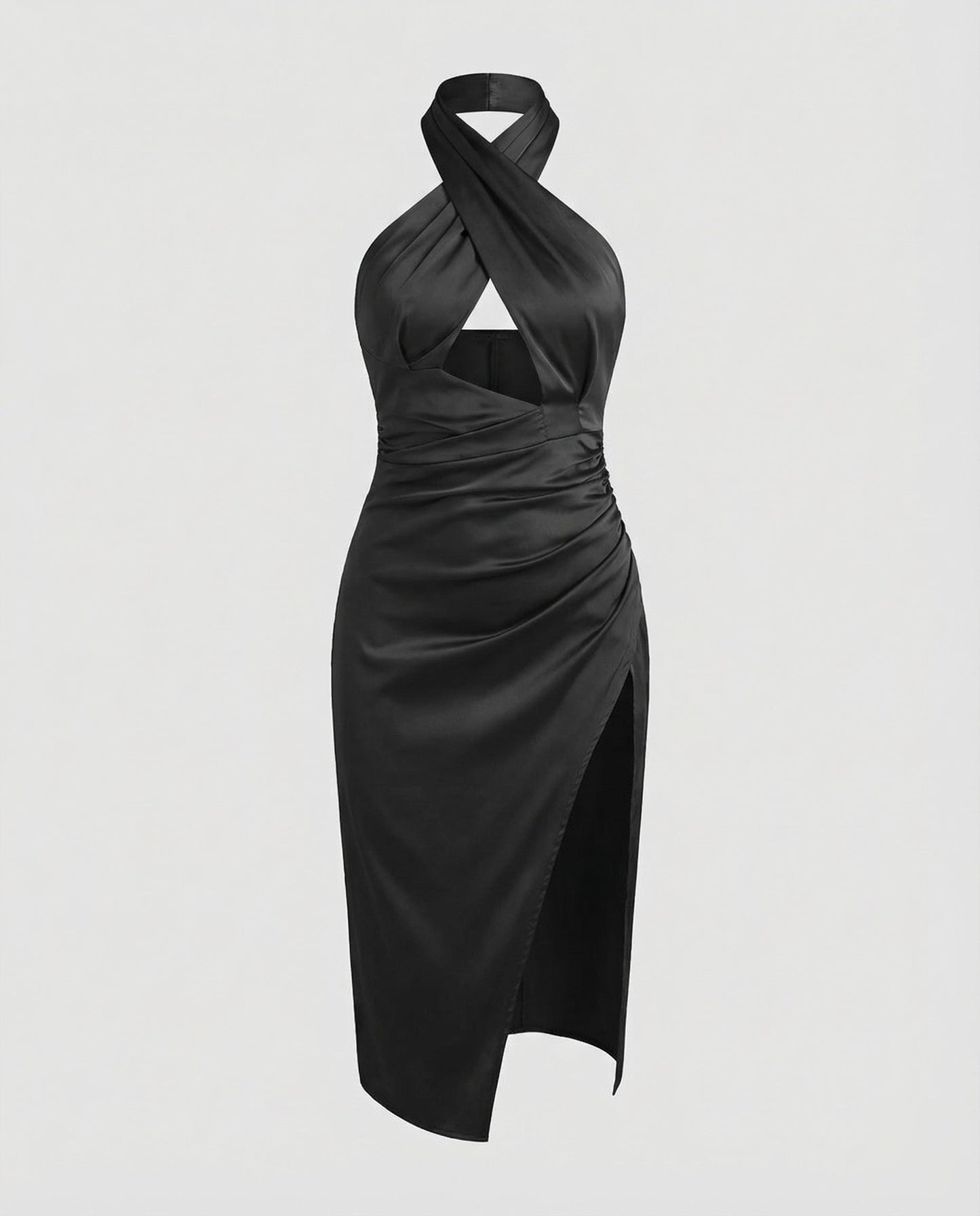 Damen Midikleid Neckholder Hohes Seitenschlitz