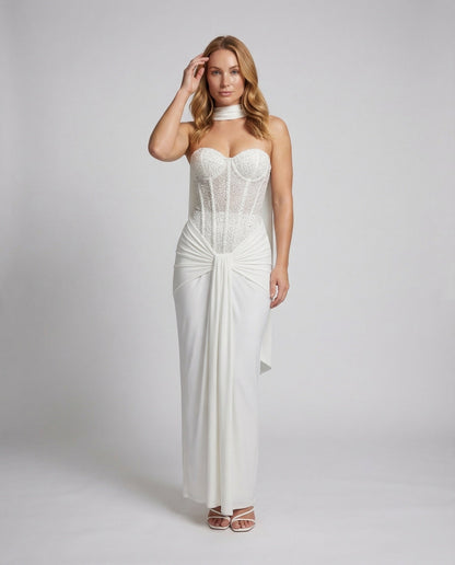 Damen Abendkleid Korsagen-Style mit Knotendetail und Halsband - Norvielle