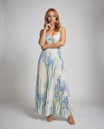 Damen Maxikleid Chiffon Plissiert Taillierte Korsage - Norvielle