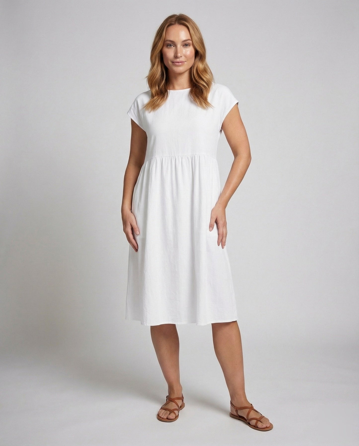 Damen Midikleid Strukturiertes Leinen Empire-Schnitt - Norvielle