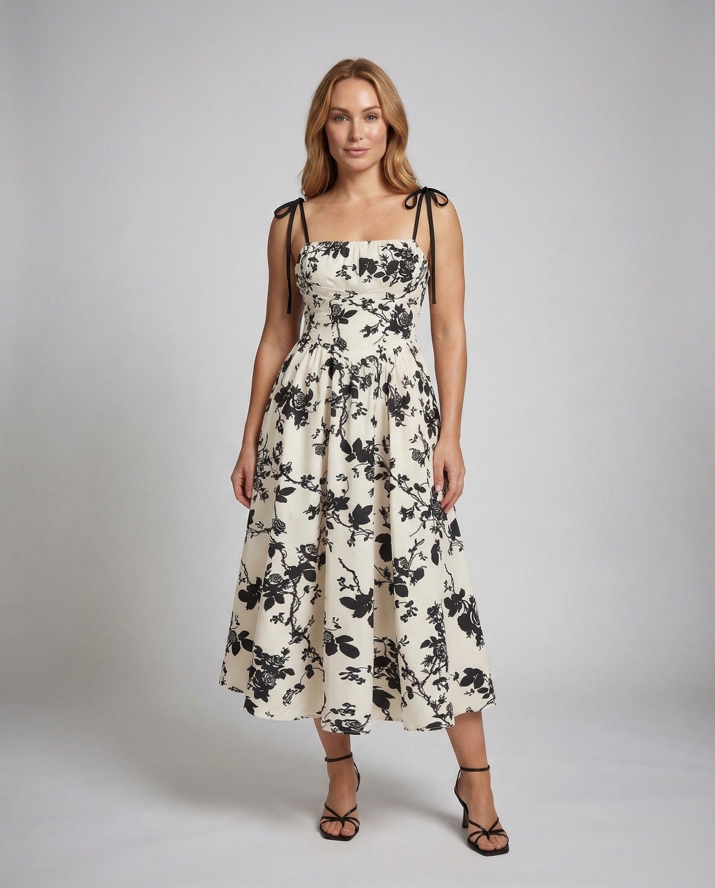Damen Swingkleid Schleifenträger Tellerrock - Norvielle