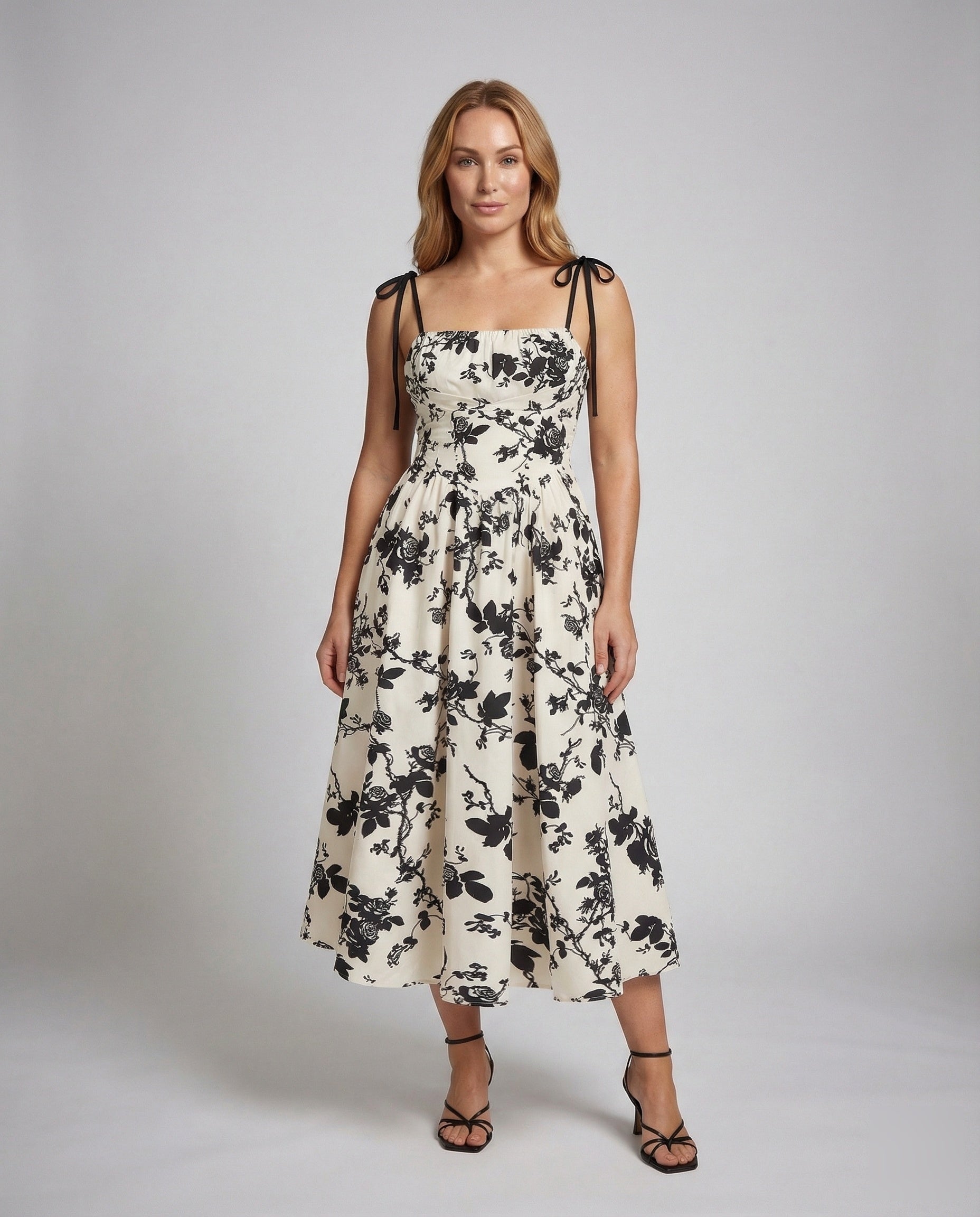 Damen Swingkleid Schleifenträger Tellerrock - Norvielle