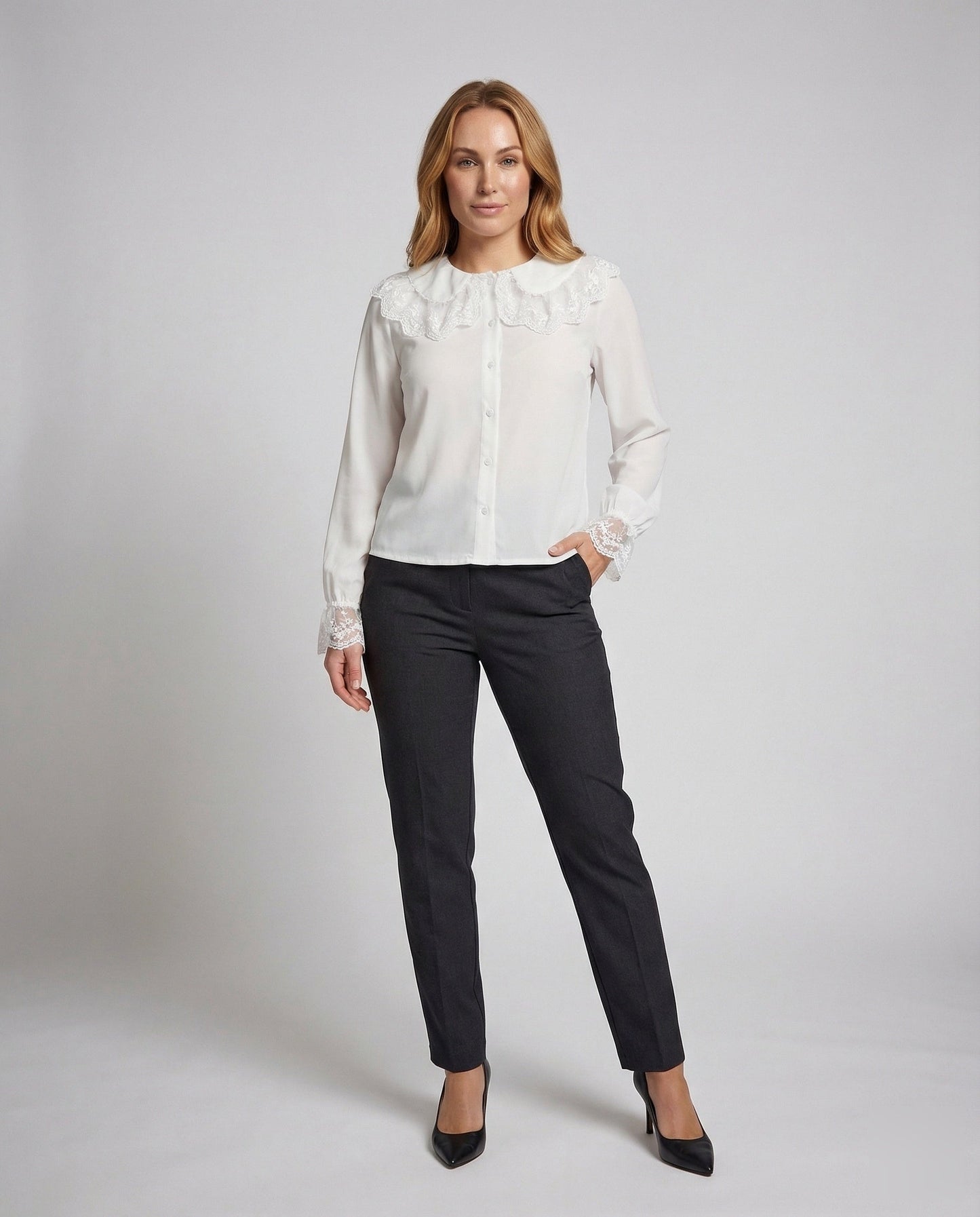 Damen Bluse Vintage-Stil Spitzenkragen - Norvielle