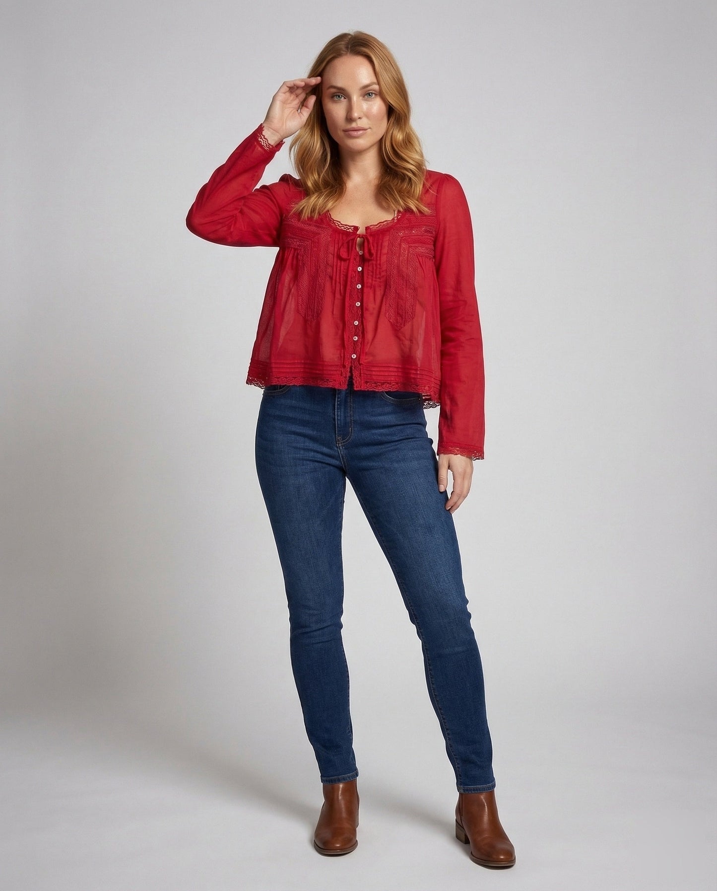 Damen Spitzenbluse Raffte Rückenpasse - Norvielle
