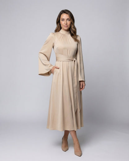 Damen Midikleid Satiniert Wickeltaillengürtel - Norvielle