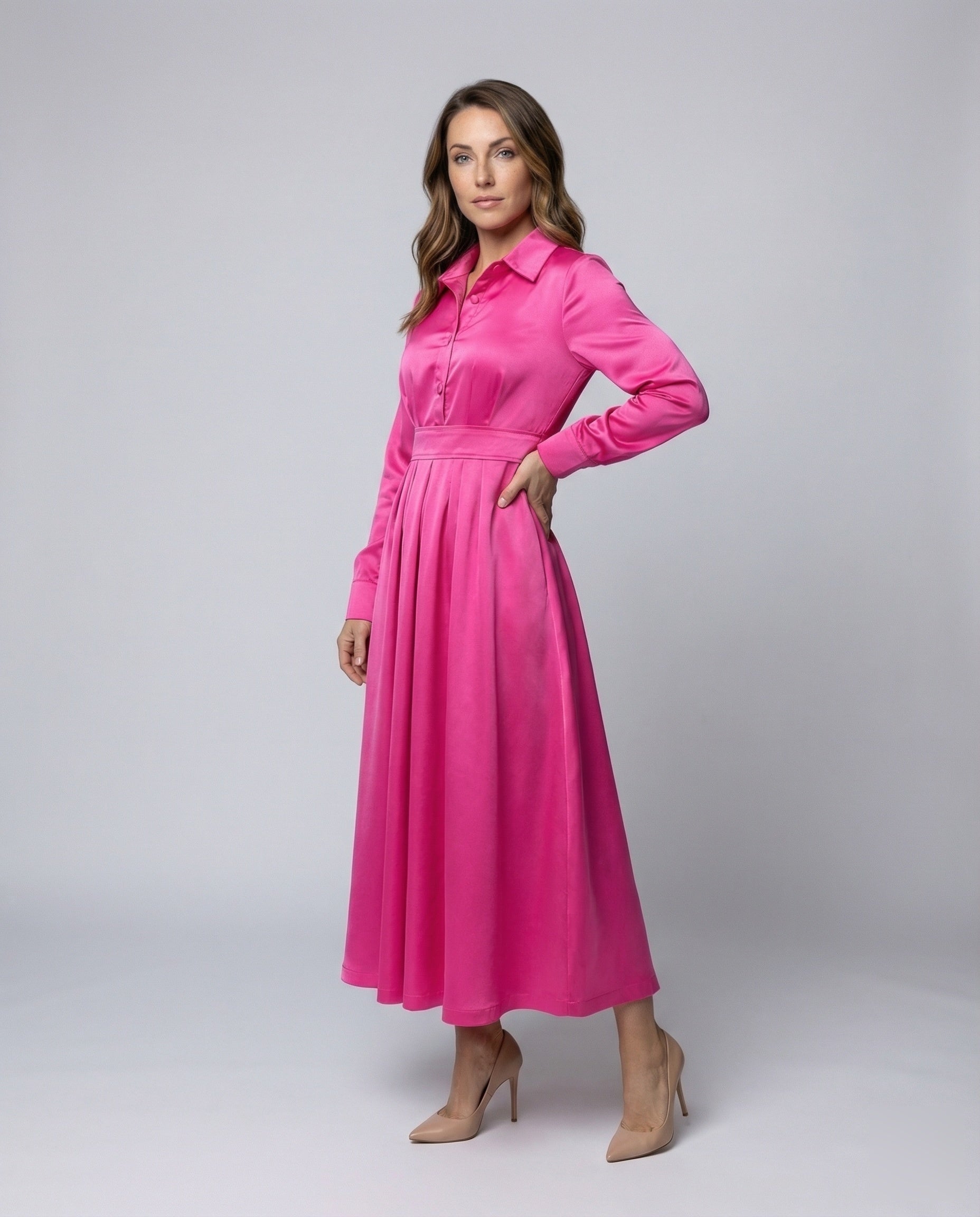 Damen Satin-Kleid Maxi-Länge Mit Bindegürtel - Norvielle