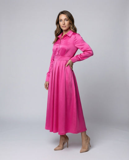 Damen Satin-Kleid Maxi-Länge Mit Bindegürtel - Norvielle