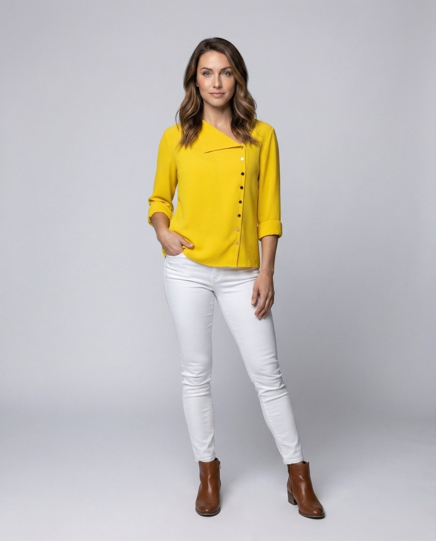 Damen Schlupfbluse Crepe Optik Reverskragen - Norvielle