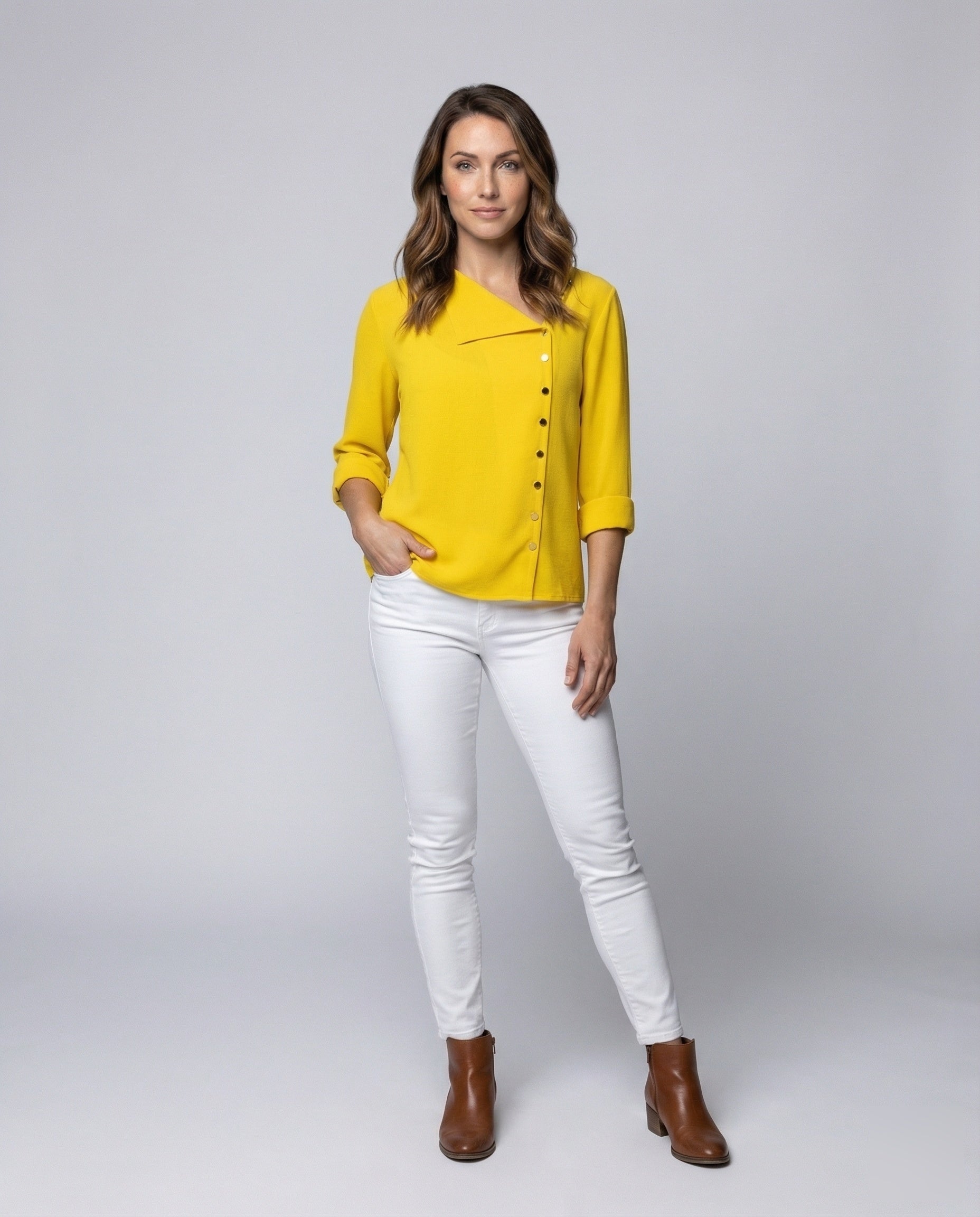 Damen Schlupfbluse Crepe Optik Reverskragen - Norvielle