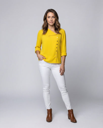 Damen Schlupfbluse Crepe Optik Reverskragen - Norvielle