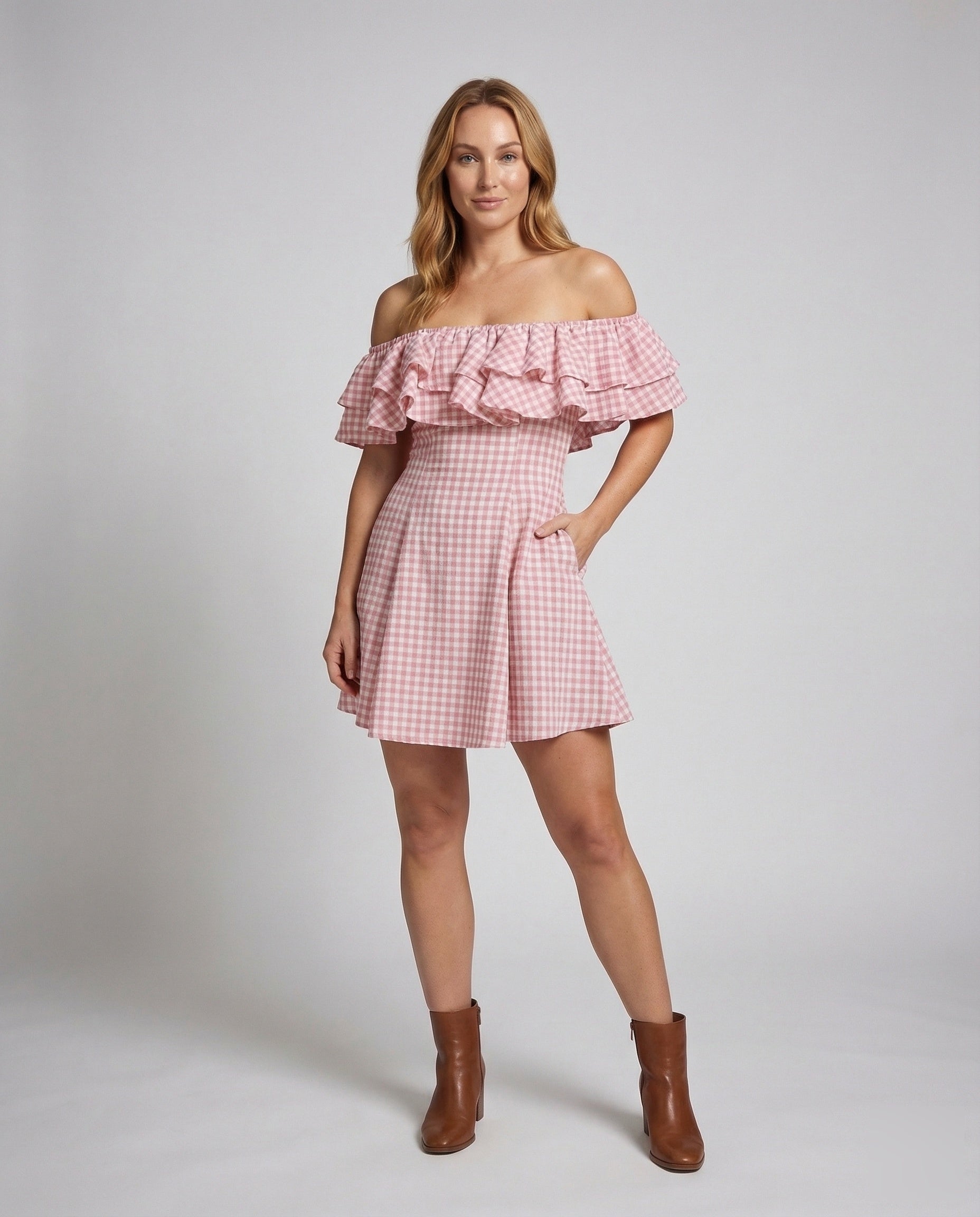 Damen Vichy-Kleid Korselett-Passe Tellerrock - Norvielle