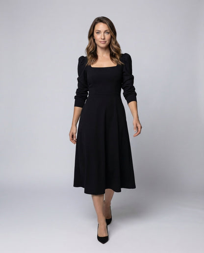 Damen Midikleid Puffärmel Quadratausschnitt - Norvielle