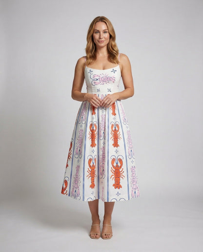 Damen Midikleid Maritim Hummermuster - Norvielle