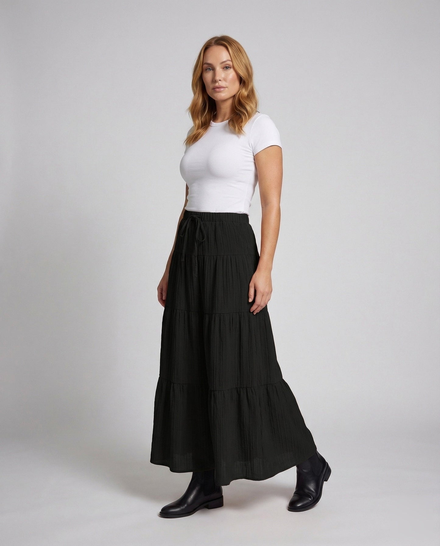 Damen Maxirock Elastischer Bund Plisseeoptik - Norvielle