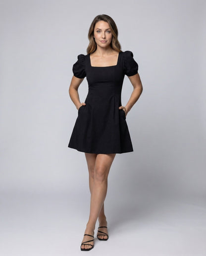 Damen Minikleid A-Linie Puffärmel Eckiges Dekolleté - Norvielle