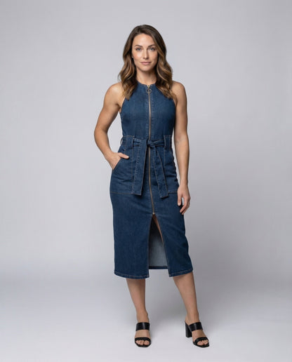 Damen Jeanskleid Mit Reißverschluss Taillengürtel - Norvielle