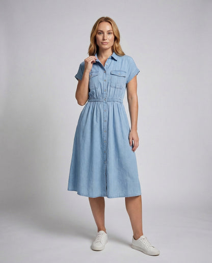 Damen Hemdblusenkleid Elastisch Schwarz - Norvielle