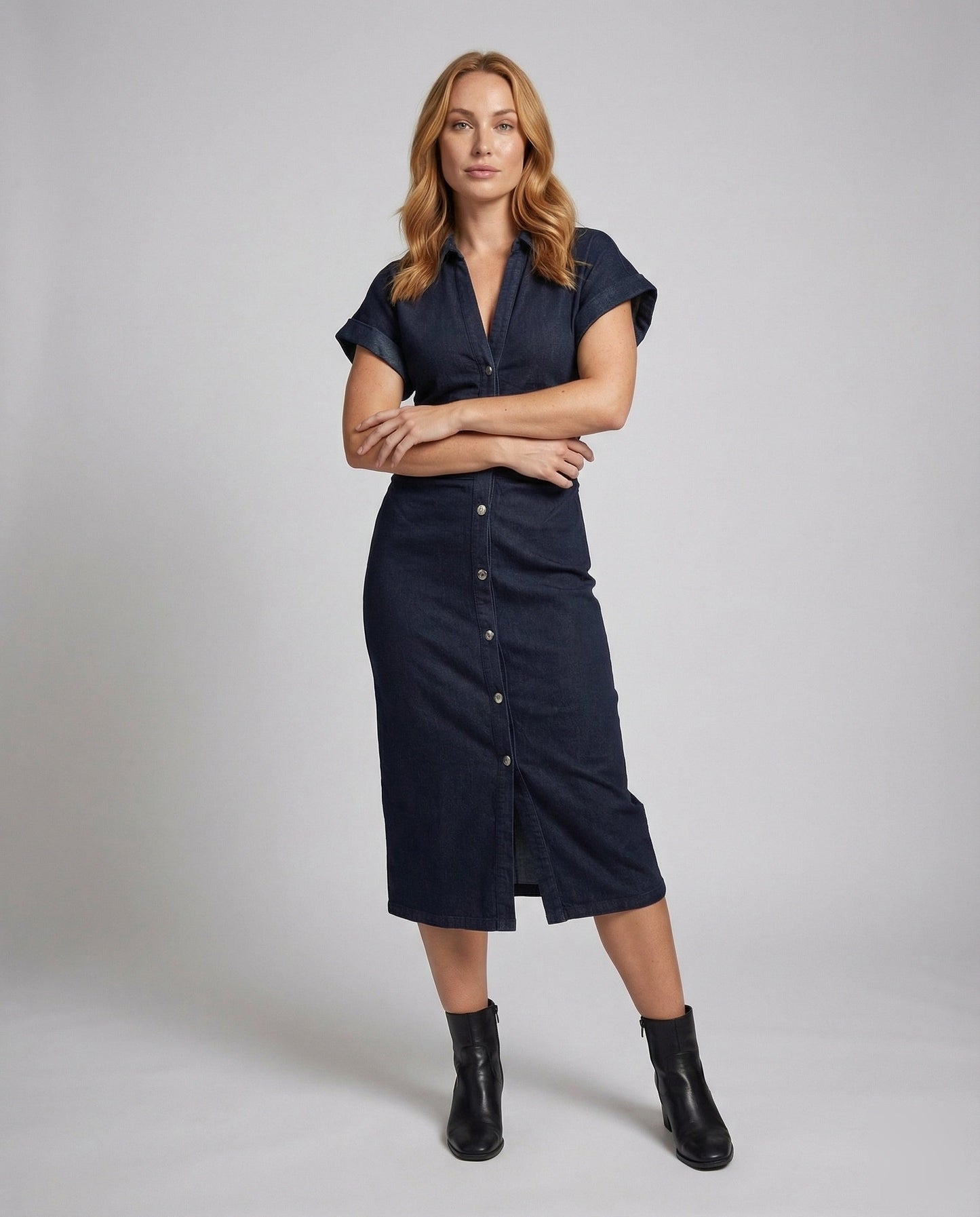 Damen Hemdkleid Mit Geraffter Taille Midi-Silhouette - Norvielle