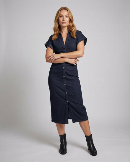 Damen Hemdkleid Mit Geraffter Taille Midi-Silhouette - Norvielle