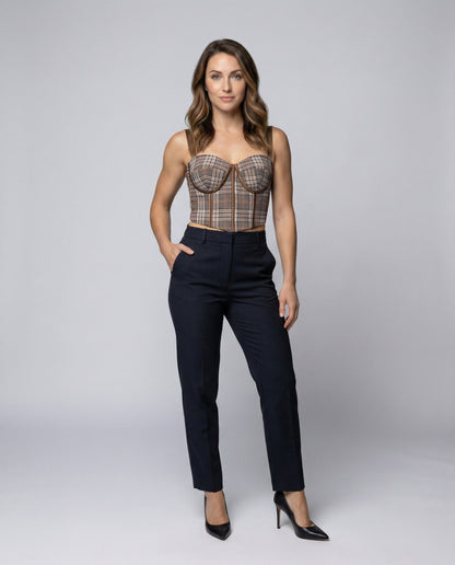 Damen Karo-Bustier Bügelcups Kunstleder - Norvielle
