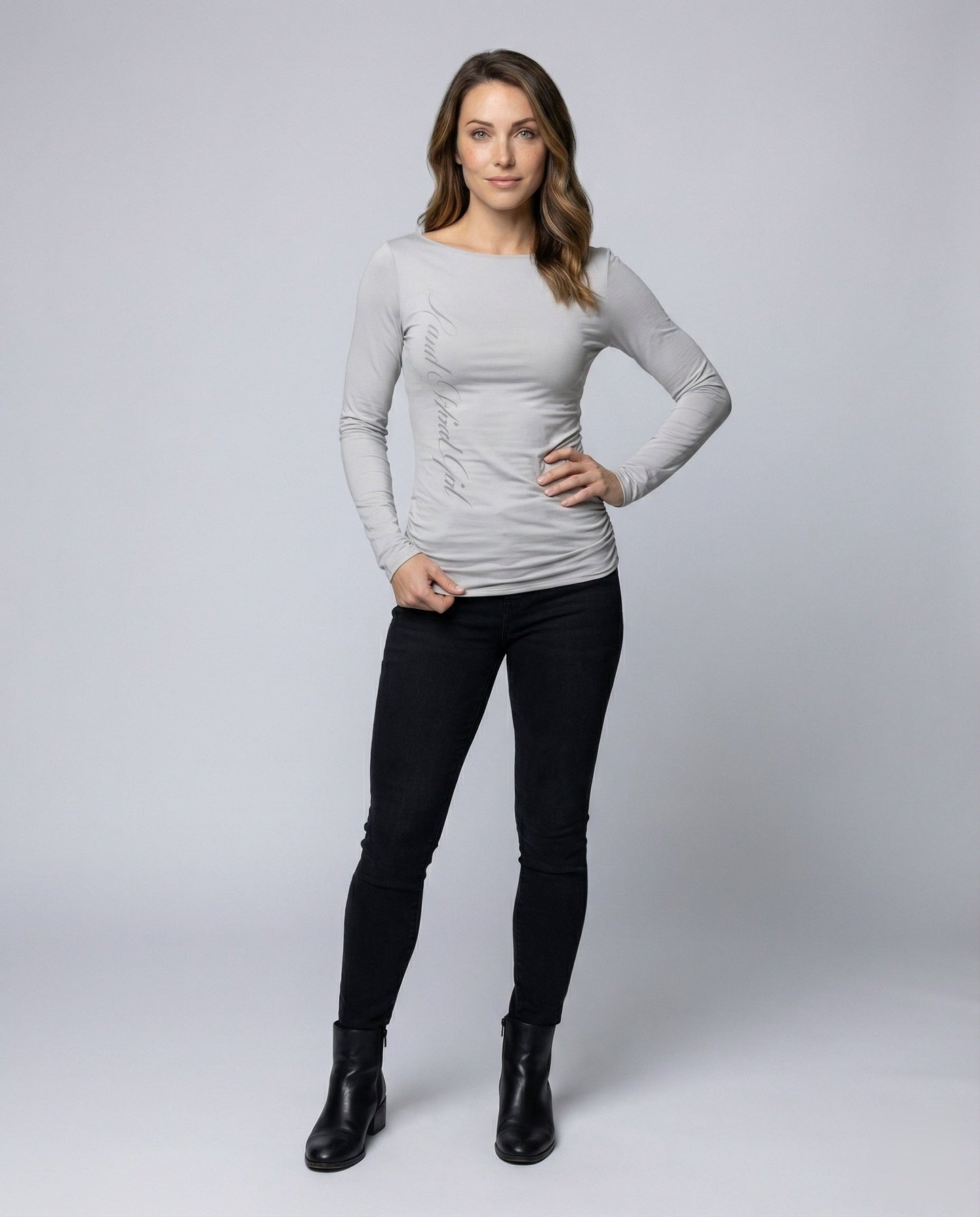 Damen Langarmshirt aus Stretchjersey mit Schriftzug-Print - Norvielle
