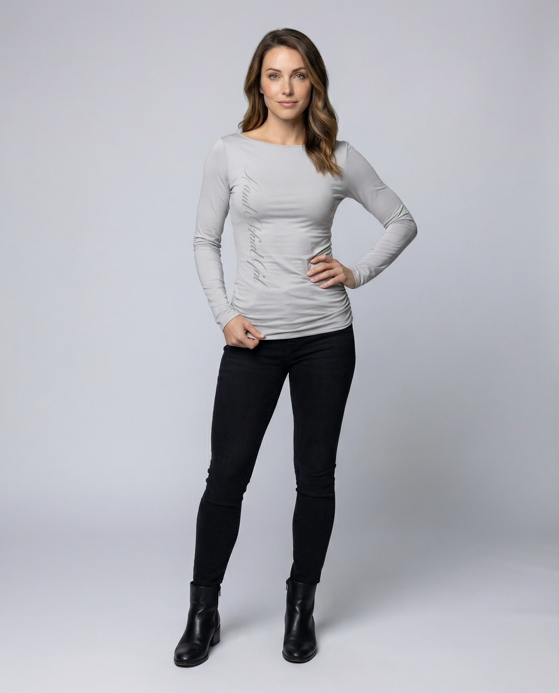 Damen Langarmshirt aus Stretchjersey mit Schriftzug-Print - Norvielle