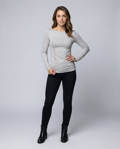 Damen Langarmshirt aus Stretchjersey mit Schriftzug-Print - Norvielle