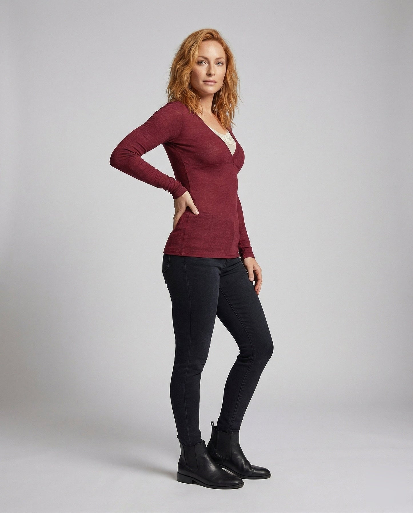 Damen Langarmshirt mit Spitzen-Unterziehteil - Norvielle