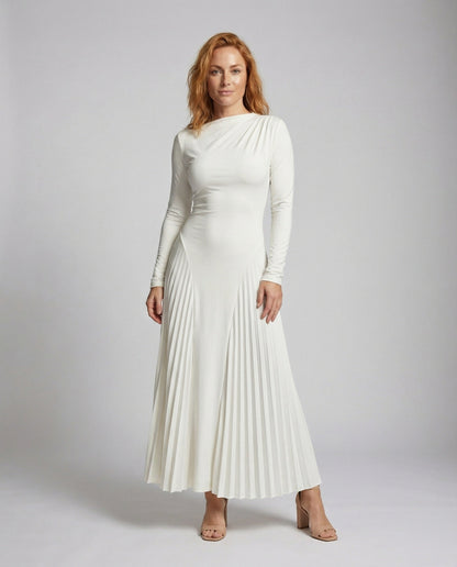 Damen Maxikleid Langarm Plissee-Einsätze - Norvielle