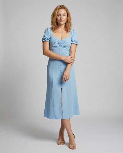 Damen Midikleid Geraffter Herzausschnitt Beinschlitz - Norvielle