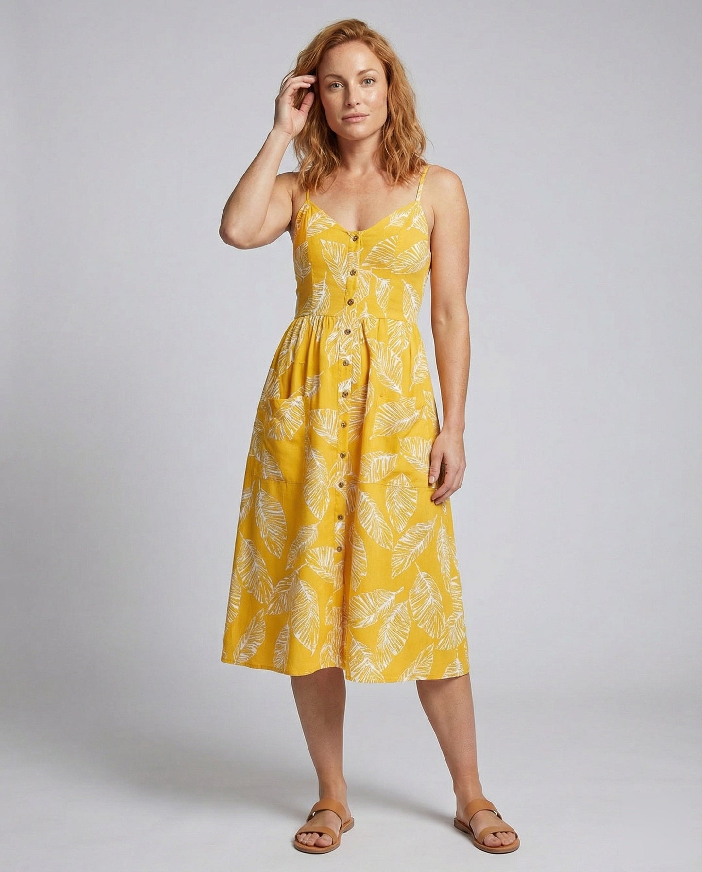 Damen Midikleid Blattmuster Korselett-Passform - Norvielle