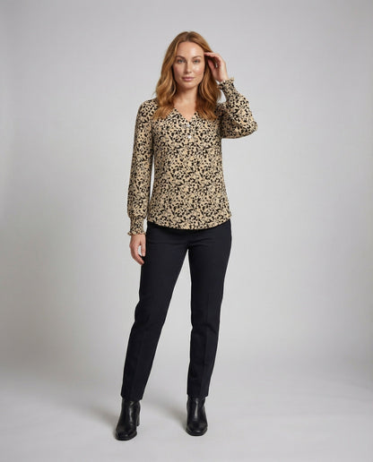 Damen Bluse V-Ausschnitt Rüschenmanschetten - Norvielle