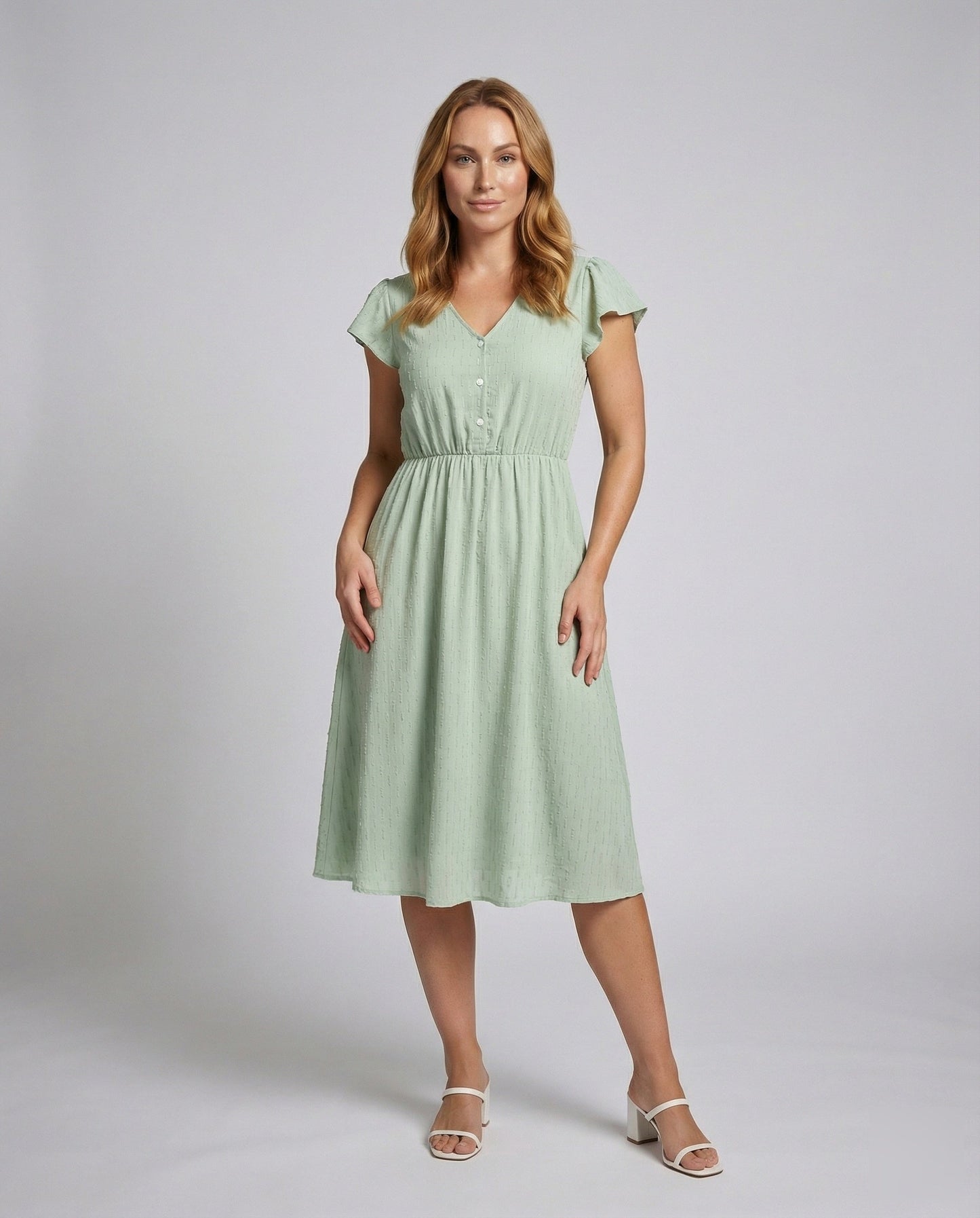 Damen Midikleid Jacquard Flügelärmel - Norvielle