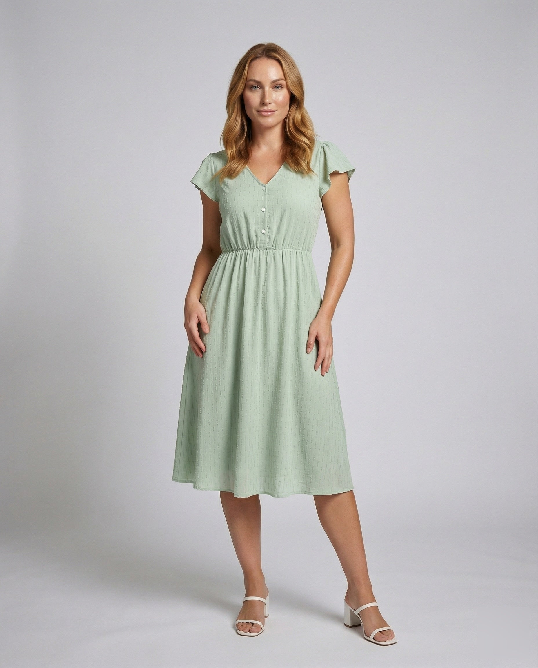 Damen Midikleid Jacquard Flügelärmel - Norvielle