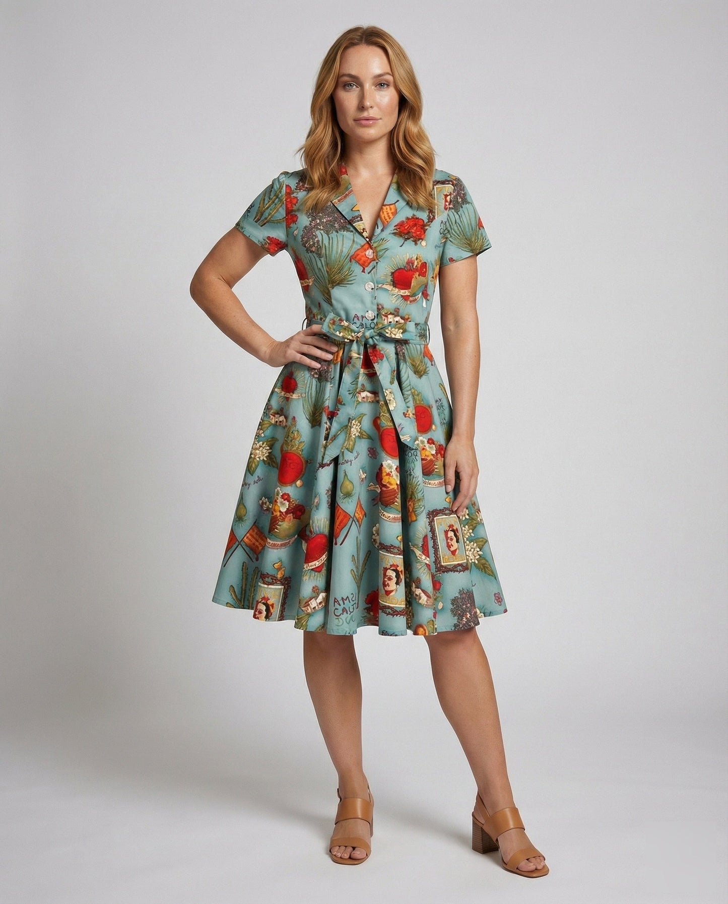 Damen Swingkleid mit Reverskragen und Taillengürtel - Norvielle