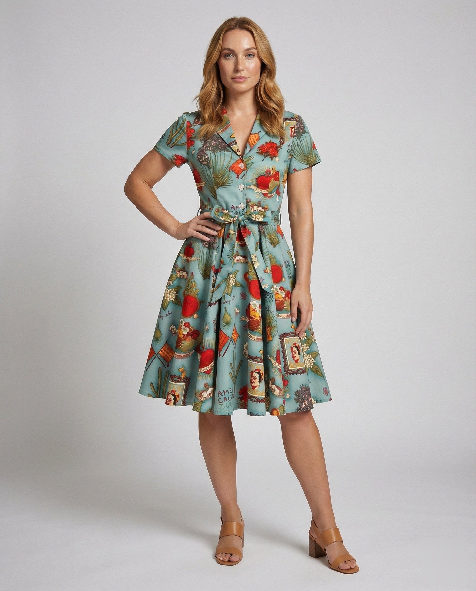 Damen Swingkleid mit Reverskragen und Taillengürtel - Norvielle