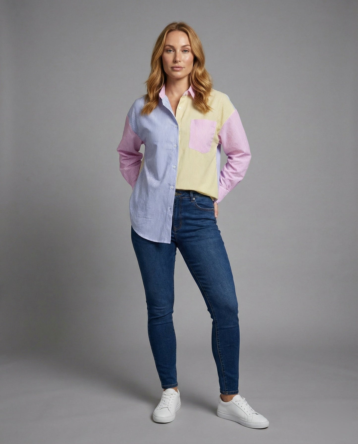 Damen Hemd Feine Streifen Farbblock-Design - Norvielle