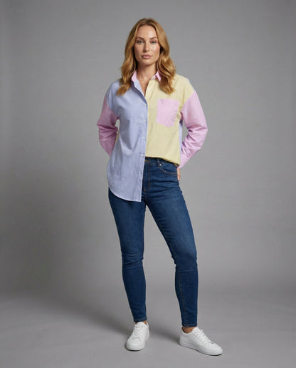 Damen Hemd Feine Streifen Farbblock-Design - Norvielle