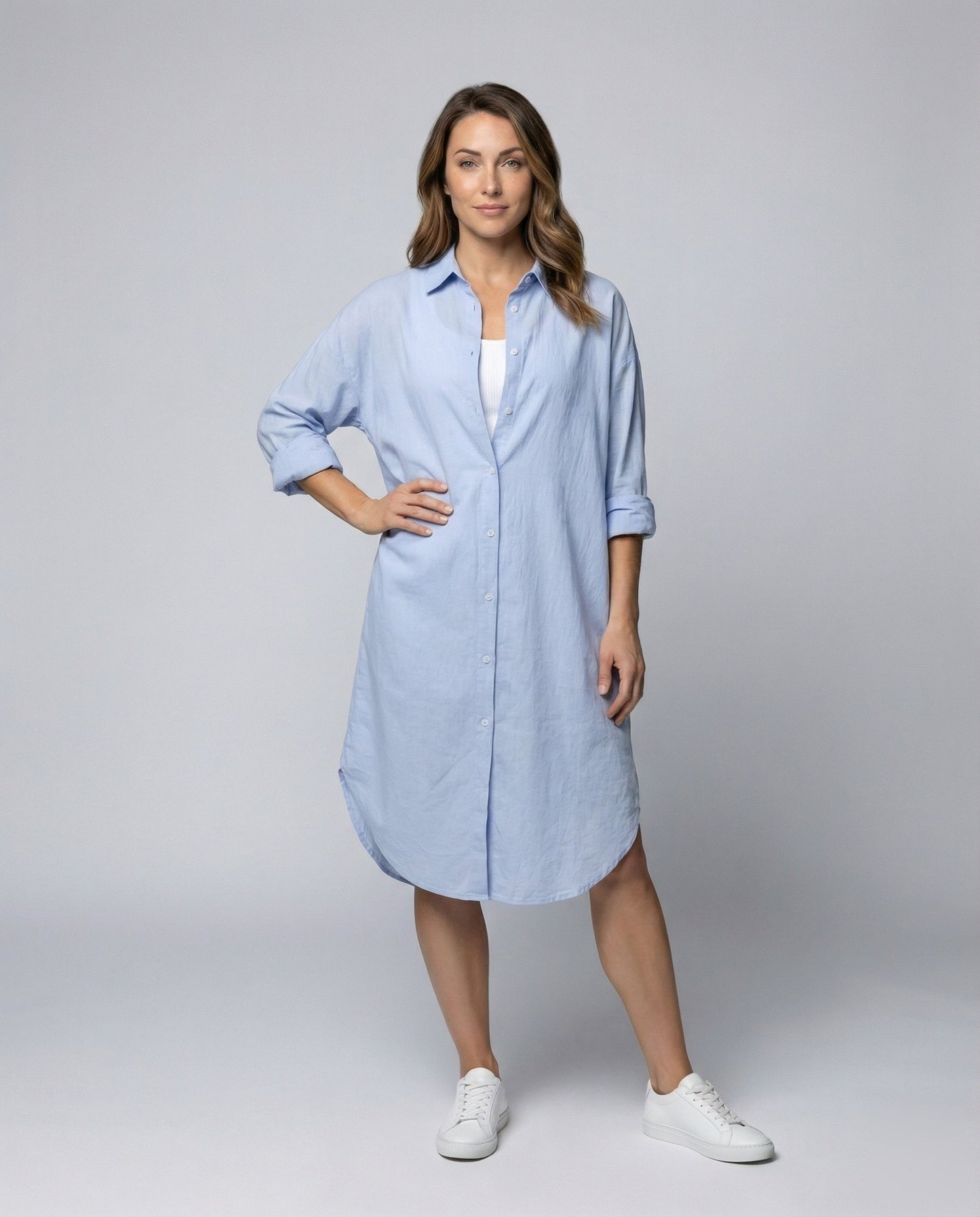 Damen Hemdkleid Krepp Optik Ärmel Krempelbar - Norvielle