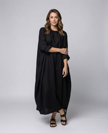 Damen Maxikleid Leinen Optik Bootausschnitt - Norvielle