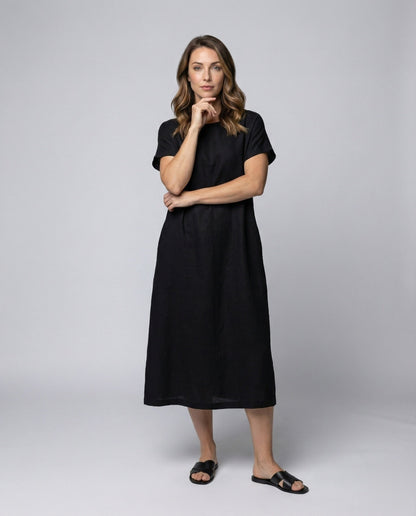 Damen Leinenmix Midikleid Schiffsausschnitt - Norvielle