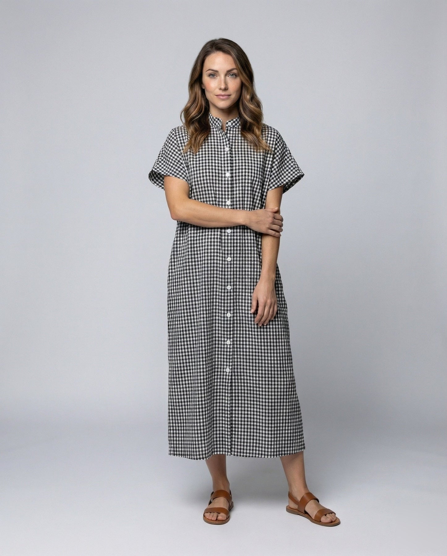 Damen Hemdkleid Vichy Karo Stehkragen - Norvielle