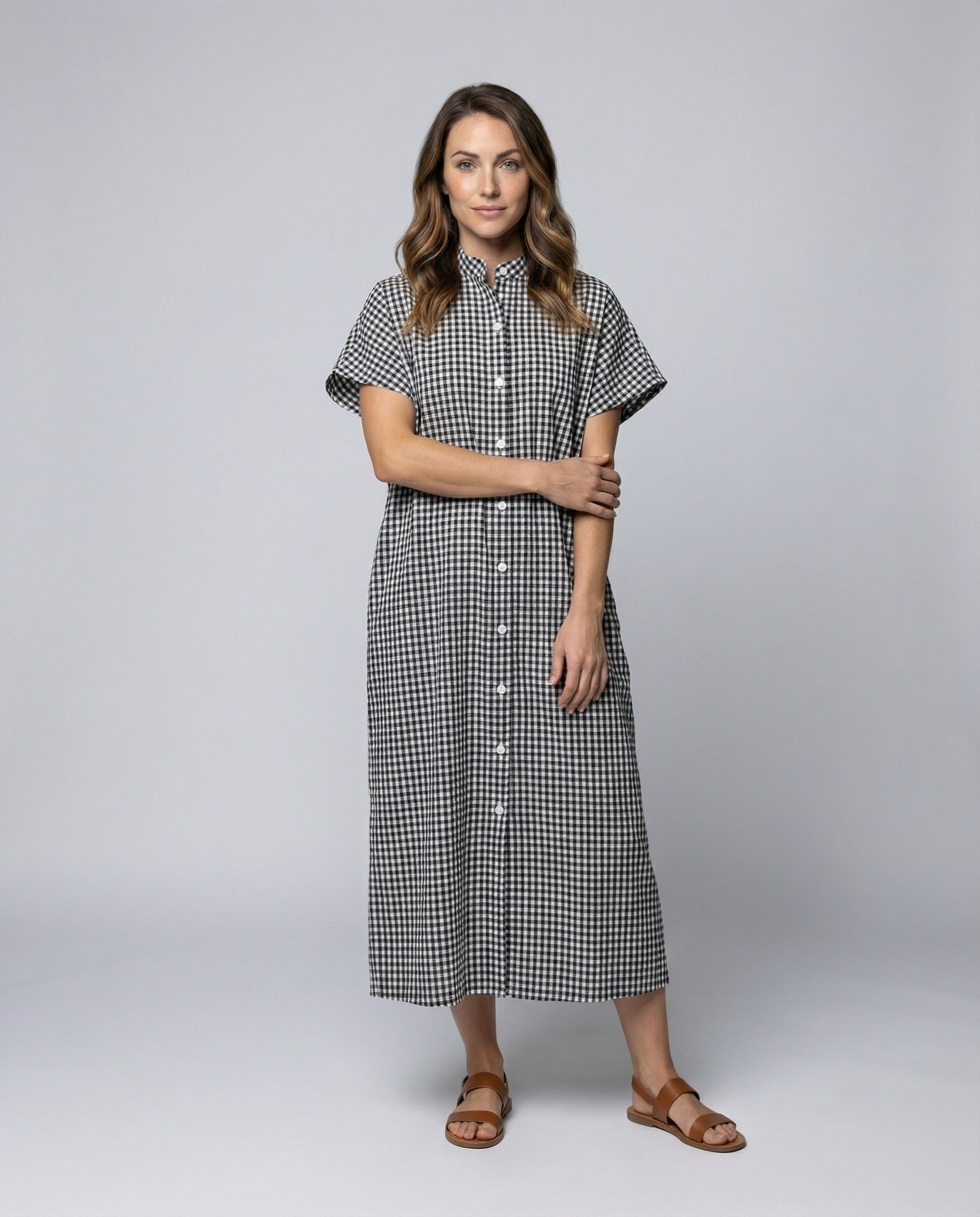 Damen Hemdkleid Vichy Karo Stehkragen - Norvielle