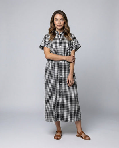 Damen Hemdkleid Vichy Karo Stehkragen - Norvielle