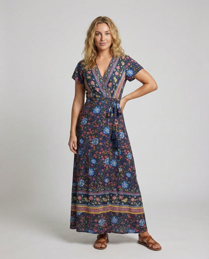 Damen Maxikleid Florale Optik Wickelkleid - Norvielle