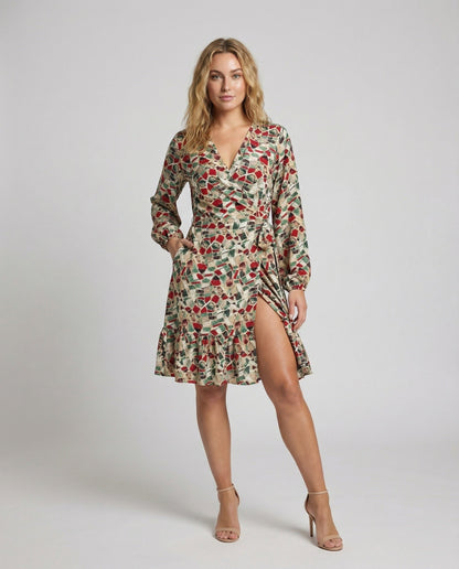 Damen Wickelkleid Mosaik-Print Rüschen Saum - Norvielle