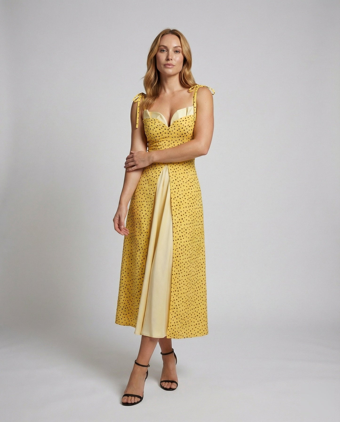 Damen Midikleid Punkteprint Zweilagig Beinschlitz - Norvielle