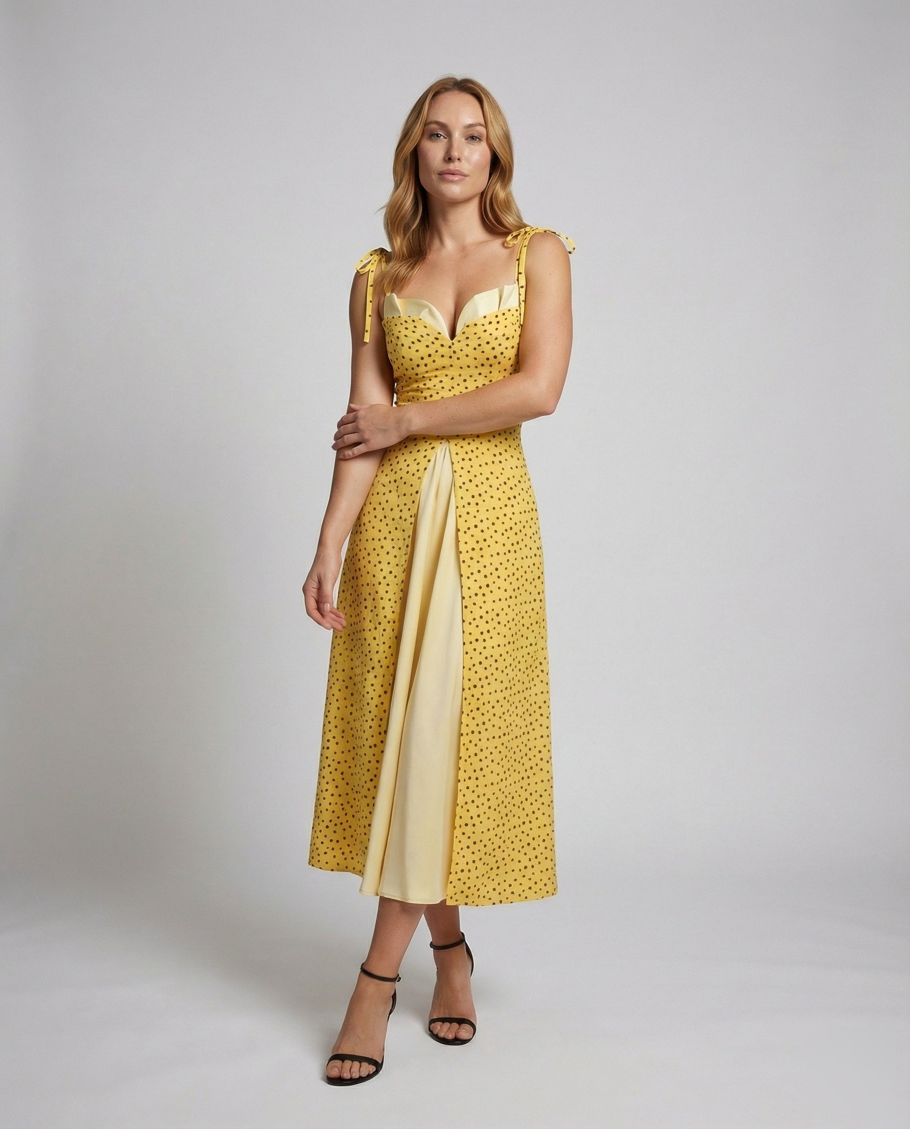 Damen Midikleid Punkteprint Zweilagig Beinschlitz - Norvielle