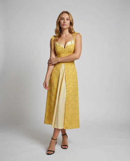 Damen Midikleid Punkteprint Zweilagig Beinschlitz - Norvielle